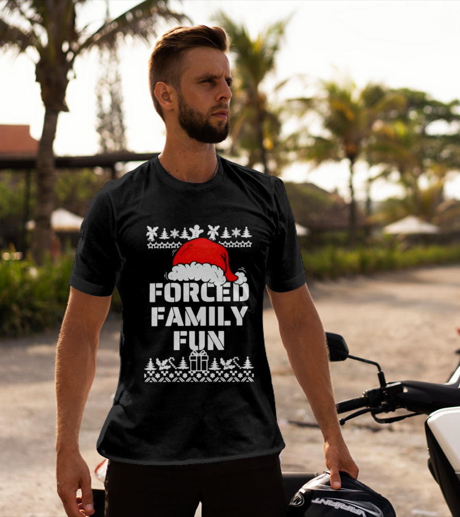 Forced Family Fun Christmas Santa Hat Trees Presents T-Shirt