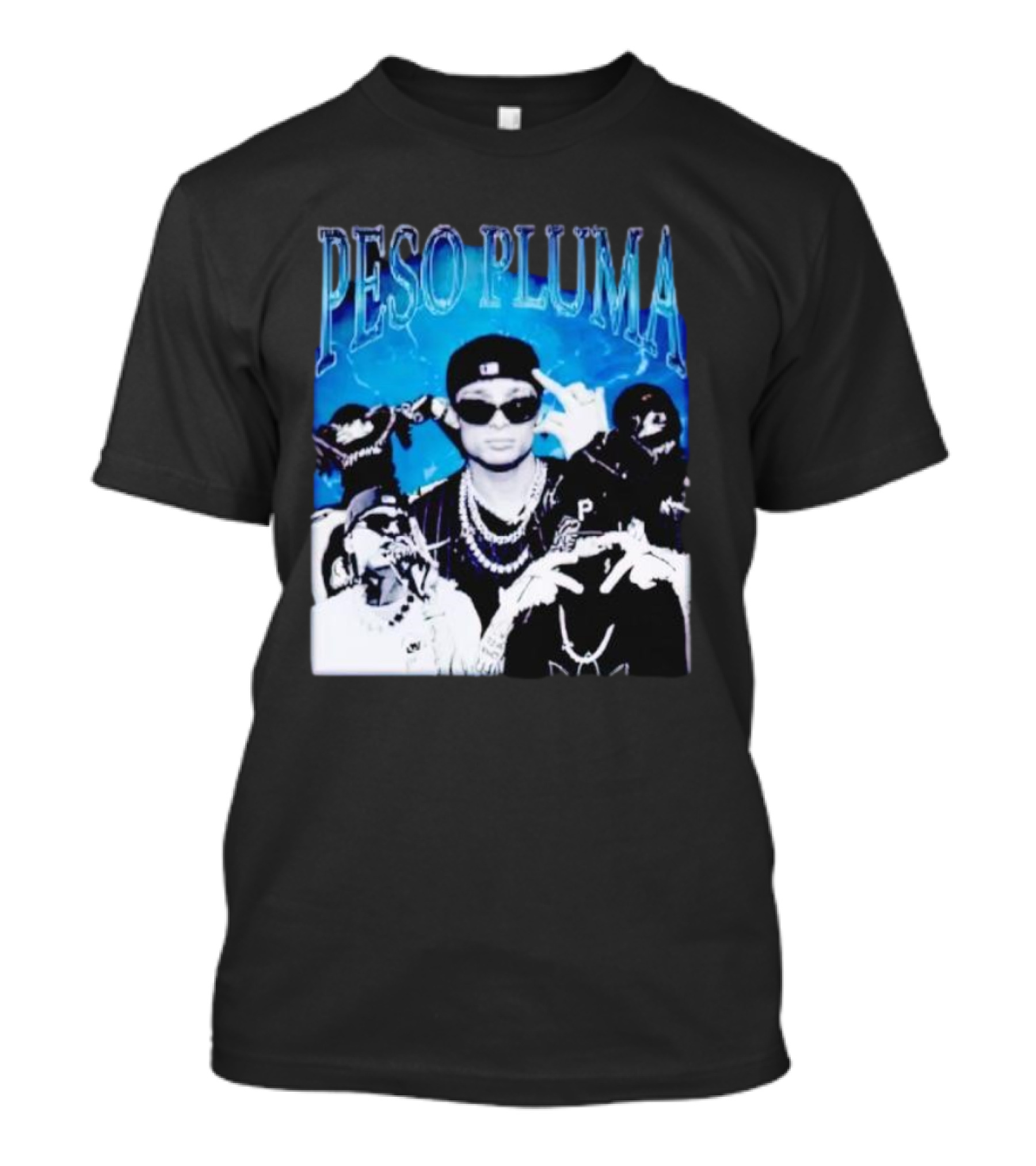 Peso Pluma Vintage Hip Hop Style Blue Tones T-Shirt