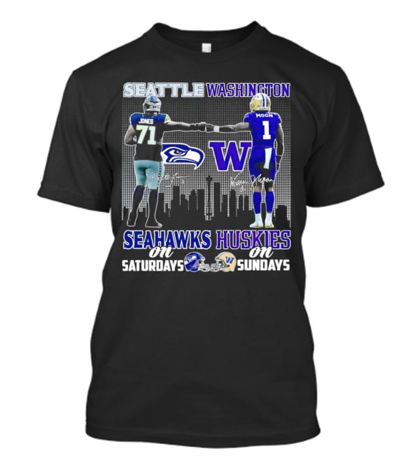 Seattle Seahawks Jones Saturdays Washington Huskies Moon Sundays T-Shirt
