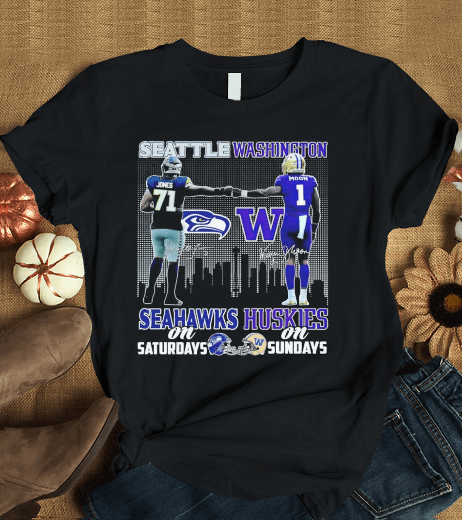 Seattle Seahawks Jones Saturdays Washington Huskies Moon Sundays T-Shirt