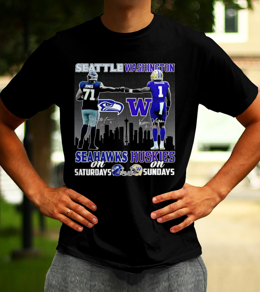 Seattle Seahawks Jones Saturdays Washington Huskies Moon Sundays T-Shirt