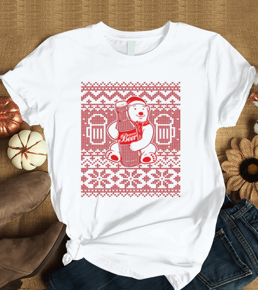 Bear Drink Beer Ugly Christmas T-Shirt