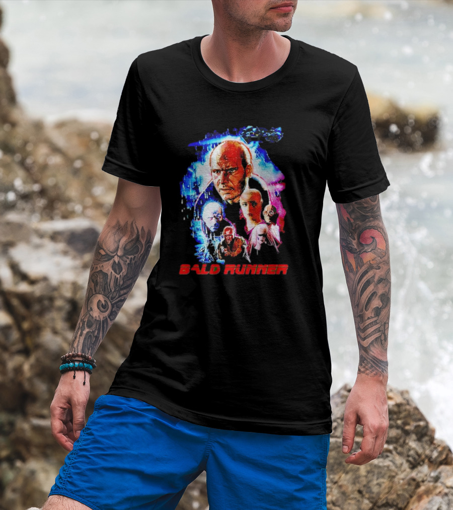 Bald Runner Sci-Fi Parody Character Montage T-Shirt
