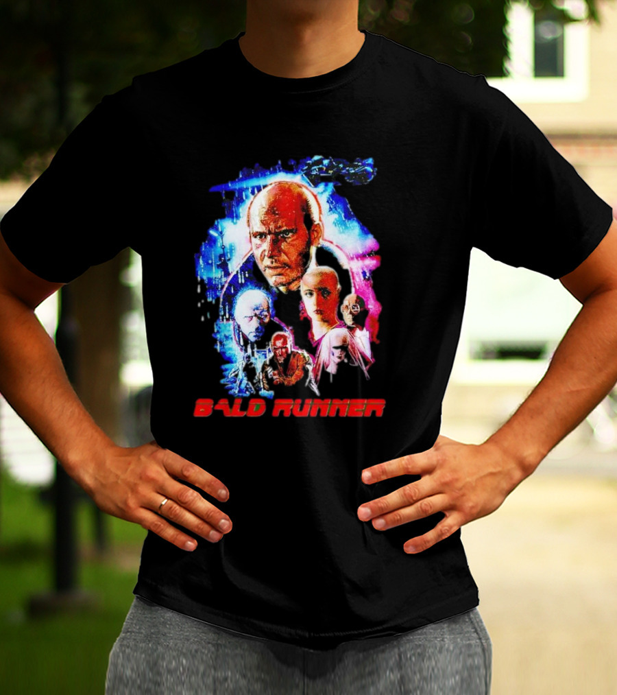 Bald Runner Sci-Fi Parody Character Montage T-Shirt