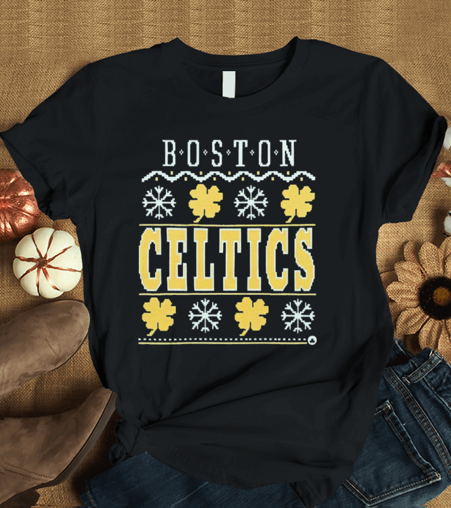 Boston Celtics Snowflakes And Shamrocks T-Shirt