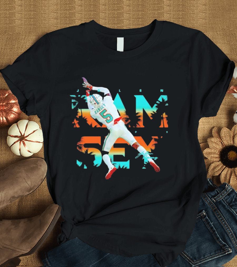 Jalen Ramsey Dolphins Interception Palm Sunset T-Shirt