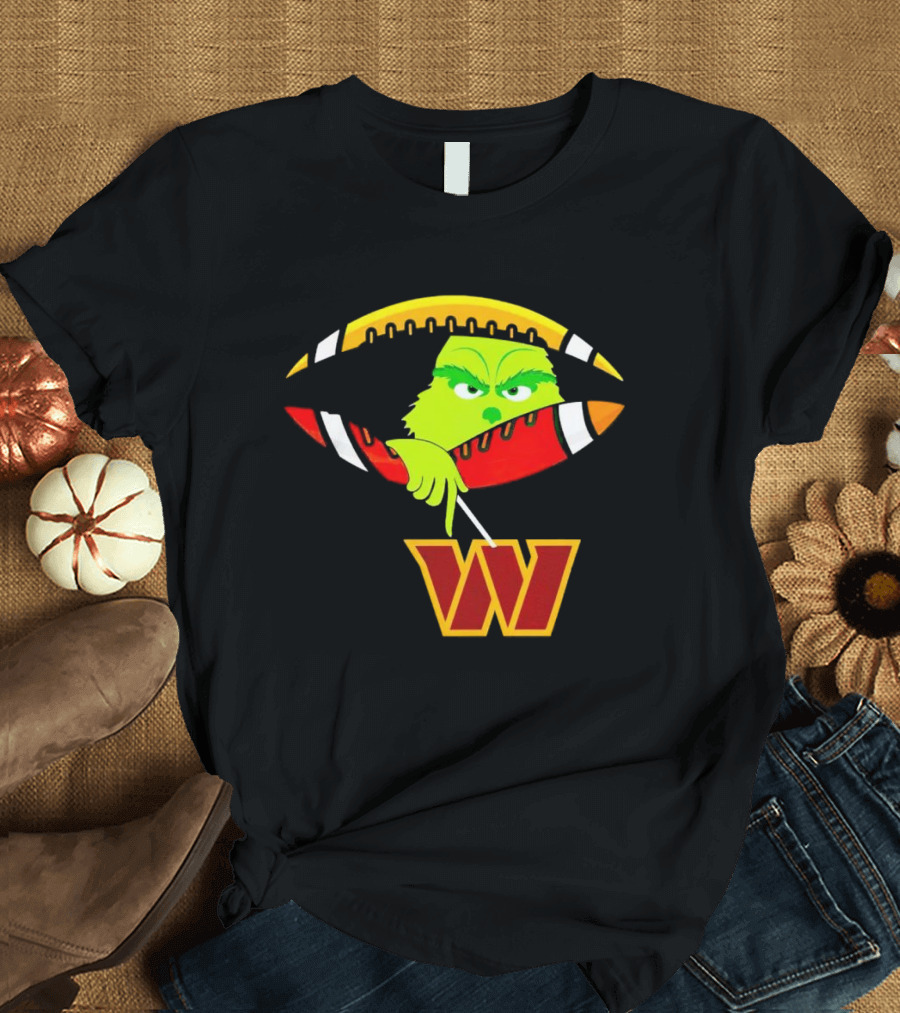 Washington Commanders Grinch Holding Football T-Shirt