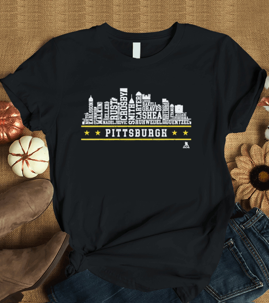 Pittsburgh Hockey Players Skyline Roster Crosby Malkin Guentzel Rust Smith Carter T-Shirt
