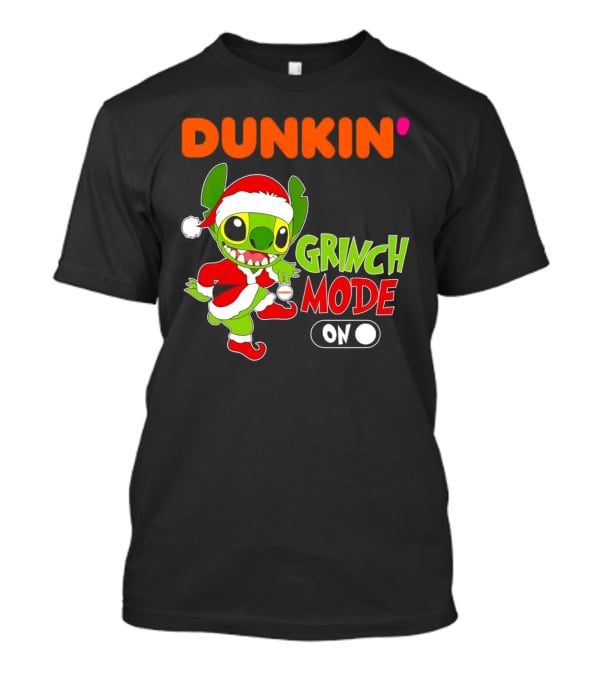 Dunkin' Grinch Mode On Christmas Stitch Santa Costume T-Shirt