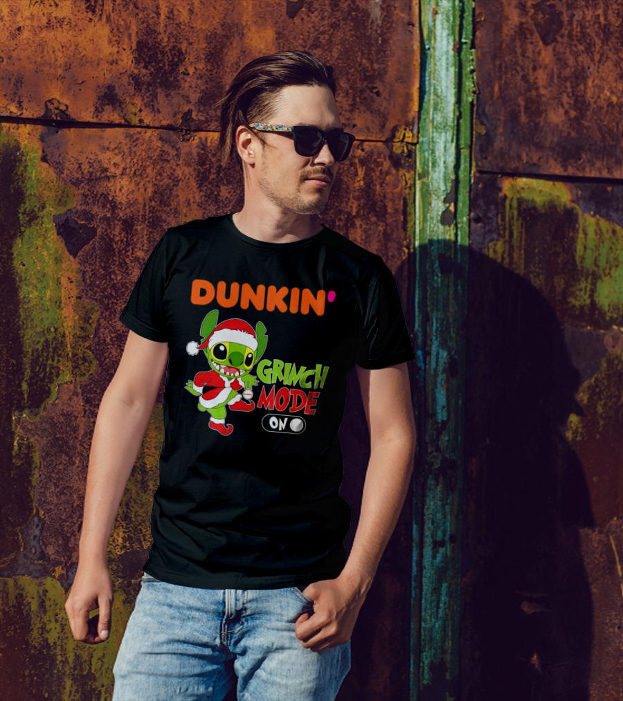 Dunkin' Grinch Mode On Christmas Stitch Santa Costume T-Shirt