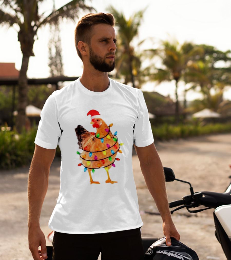 Santa Chicken Wrapped In Christmas Lights T-Shirt