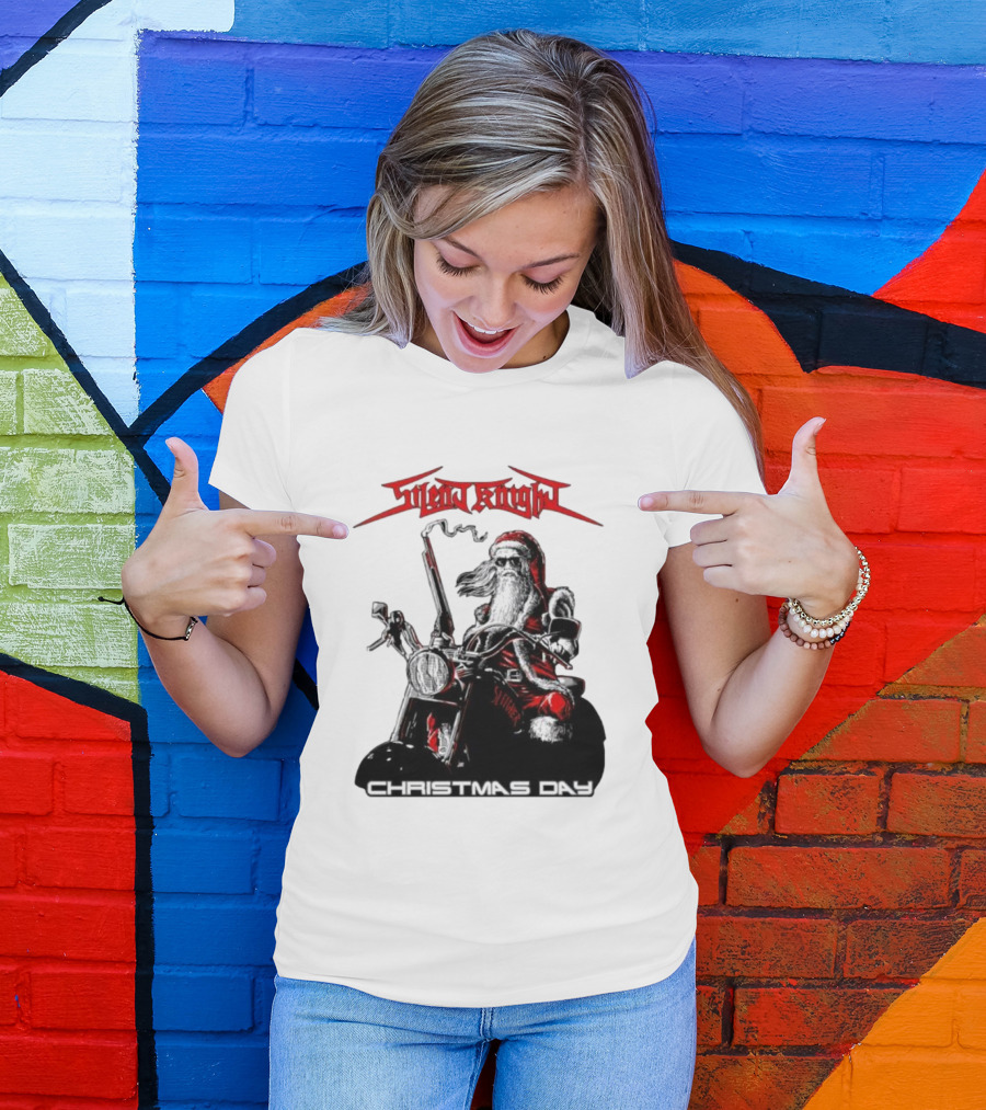 Silent Knight Santa Riding Motorcycle Christmas Day T-Shirt