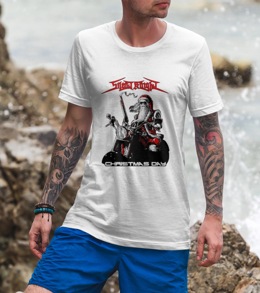 Silent Knight Santa Riding Motorcycle Christmas Day T-Shirt