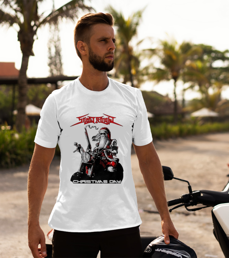 Silent Knight Santa Riding Motorcycle Christmas Day T-Shirt