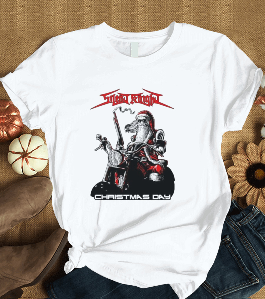 Silent Knight Santa Riding Motorcycle Christmas Day T-Shirt