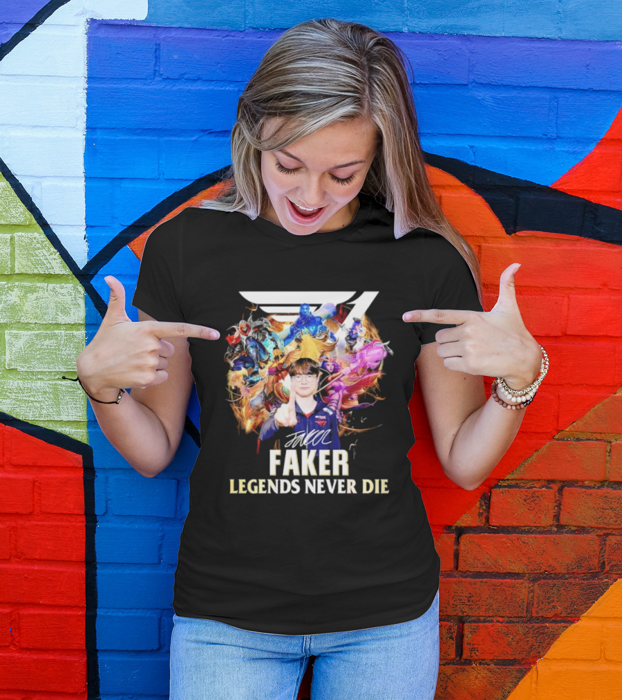 T1 Faker Legends Never Die Signature With Dynamic Character T-Shirt