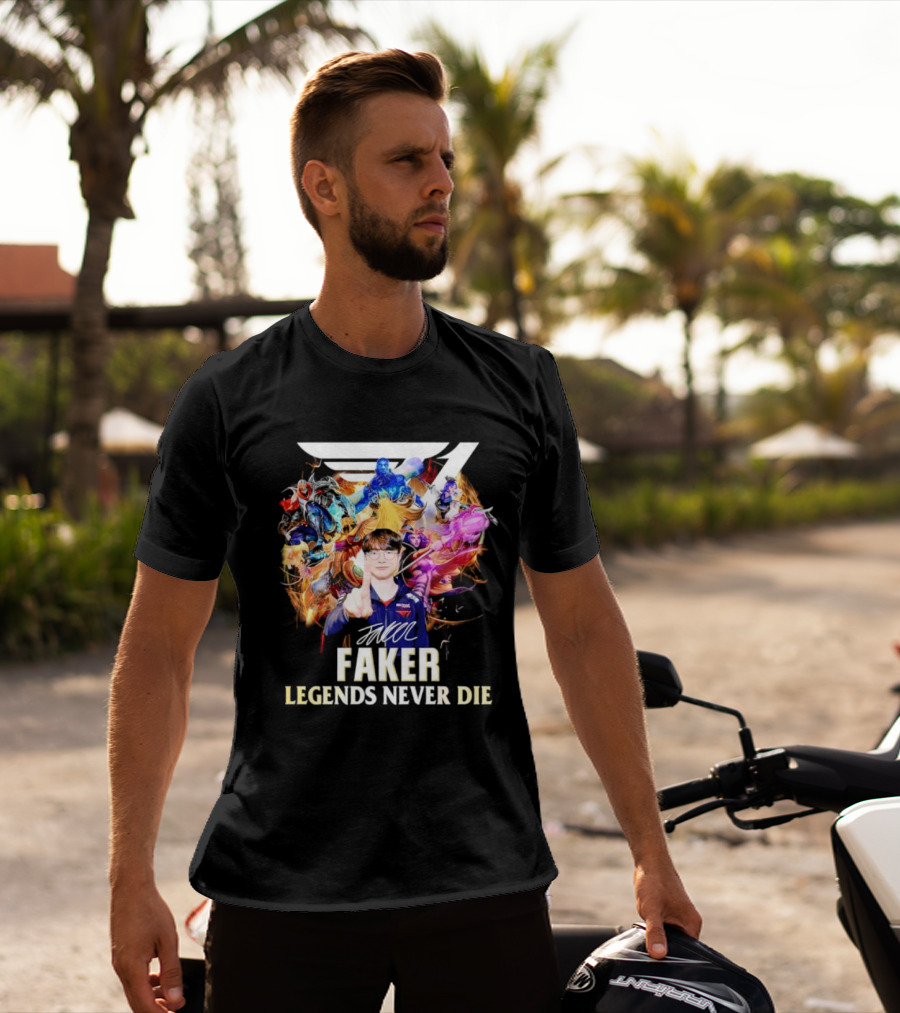 T1 Faker Legends Never Die Signature With Dynamic Character T-Shirt