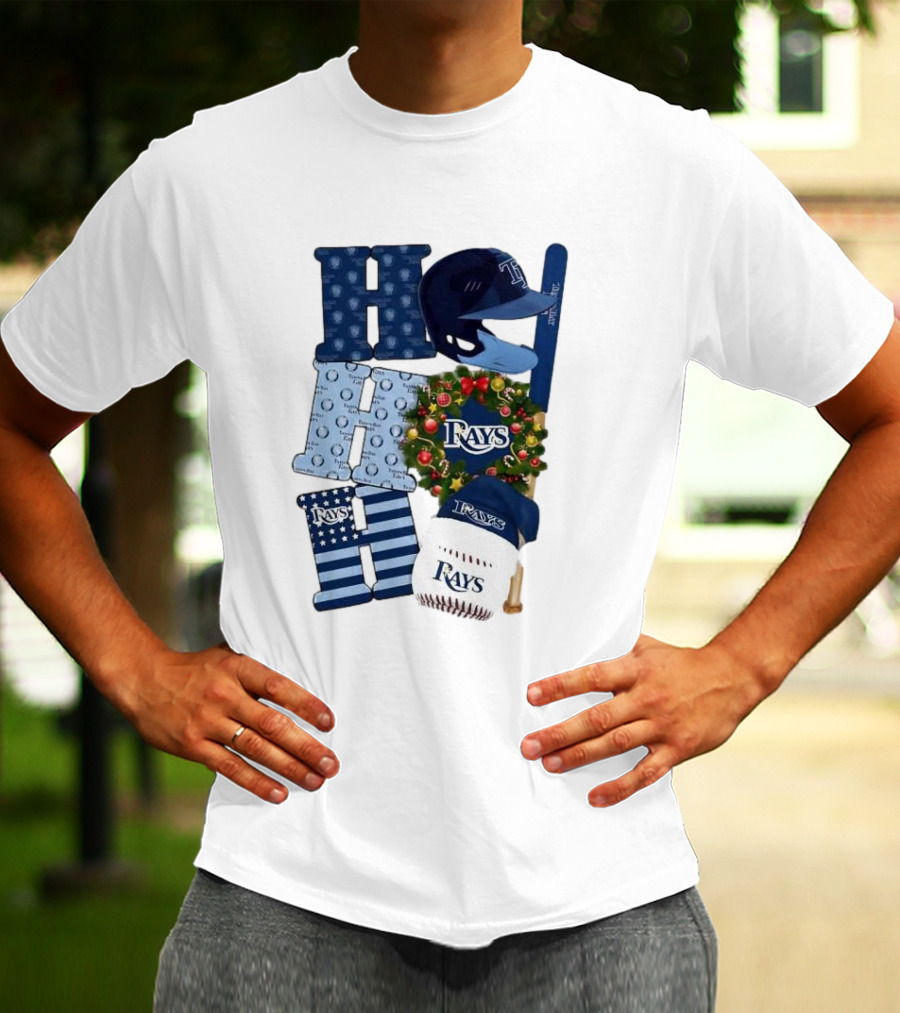 Tampa Bay Rays Ho Ho Ho Merry Christmas Baseball Helmet Wreath T-Shirt