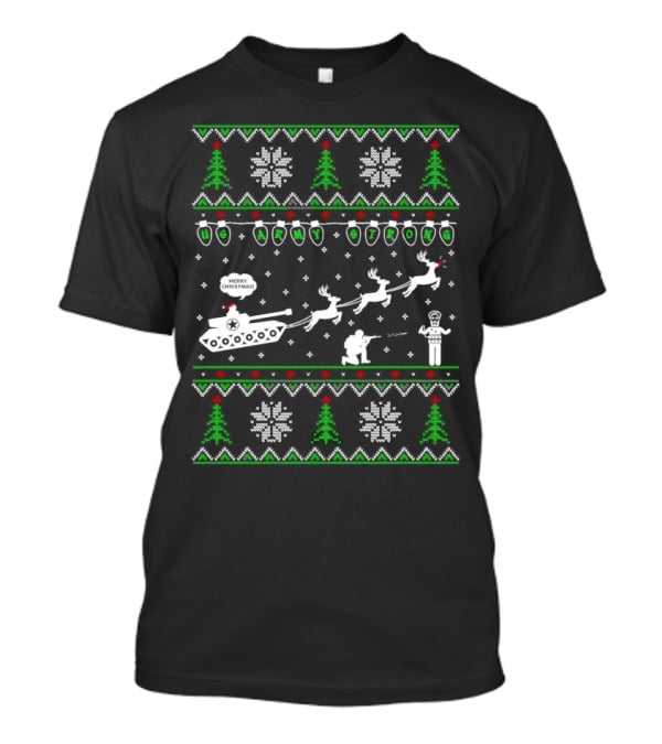 US Army Strong Christmas Tank Sleigh Ugly T-Shirt