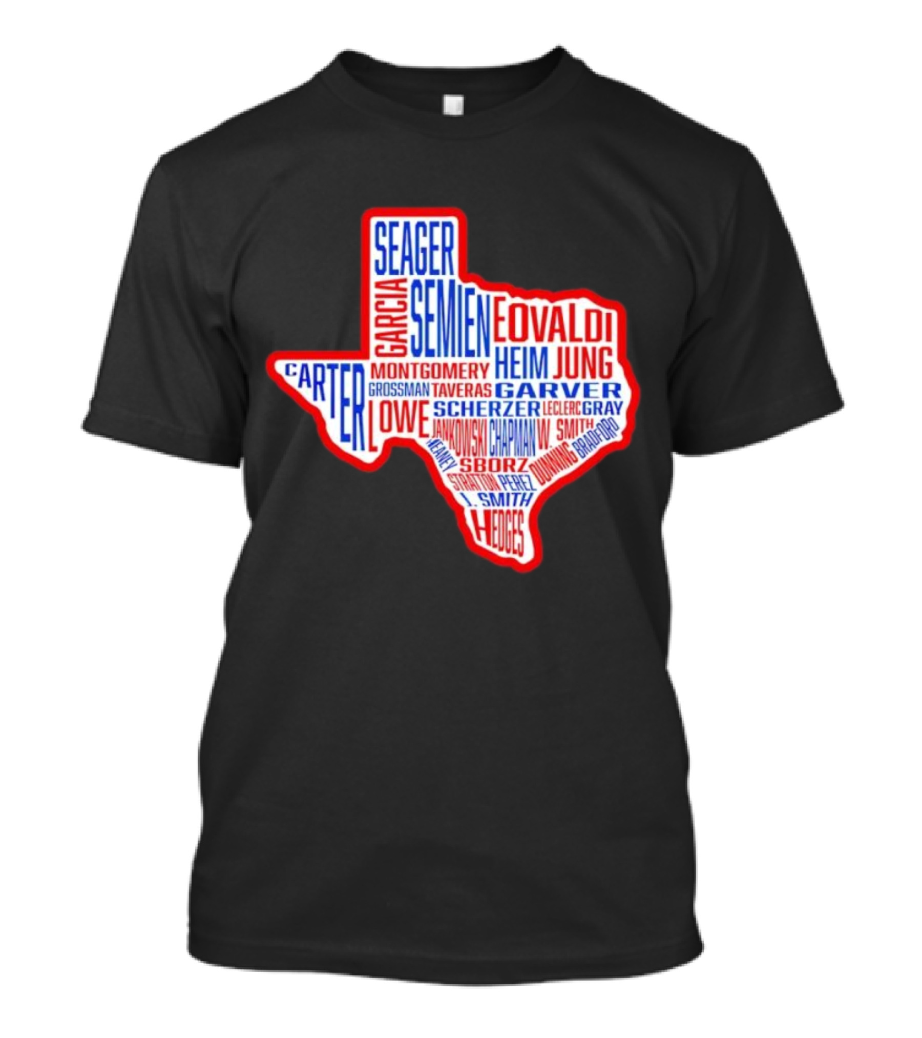 Texas Rangers Champs Seager Semien Garcia Eovaldi Carter Montgomery Heim Jung Garver Lowe Scherzer T-Shirt