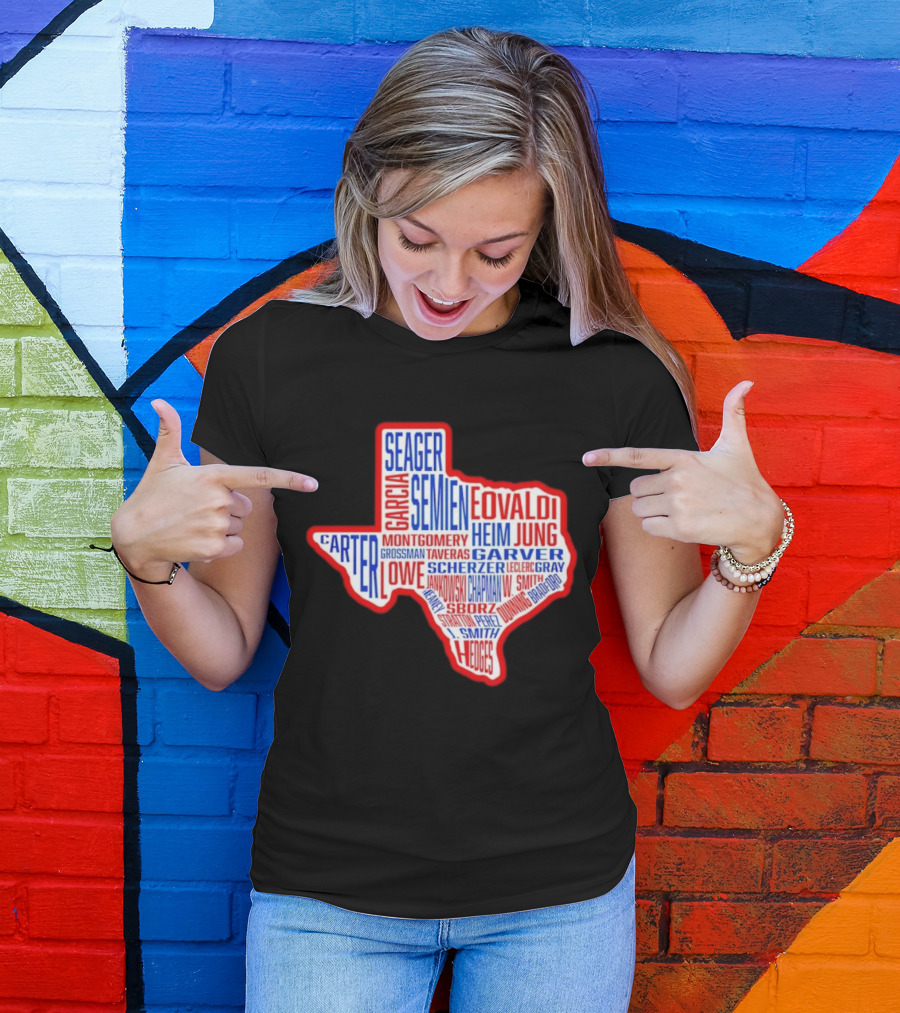 Texas Rangers Champs Seager Semien Garcia Eovaldi Carter Montgomery Heim Jung Garver Lowe Scherzer T-Shirt