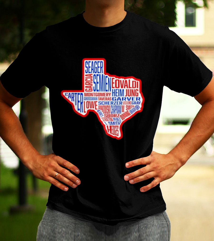 Texas Rangers Champs Seager Semien Garcia Eovaldi Carter Montgomery Heim Jung Garver Lowe Scherzer T-Shirt
