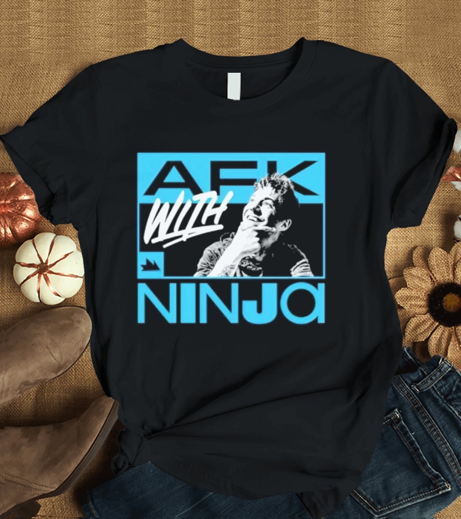 Afk With Ninja Gaming Streamer Icon Text Portrait Blue T-Shirt