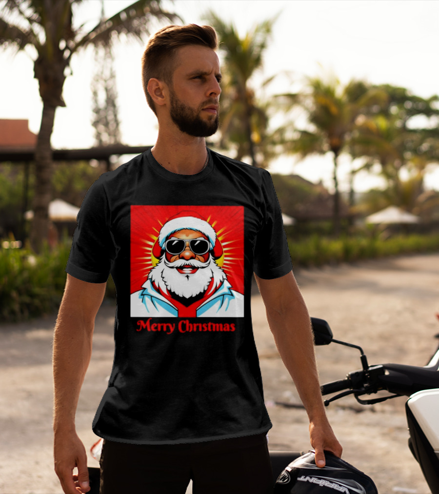 Bright Santa Merry Christmas In Cool Cartoon T-Shirt