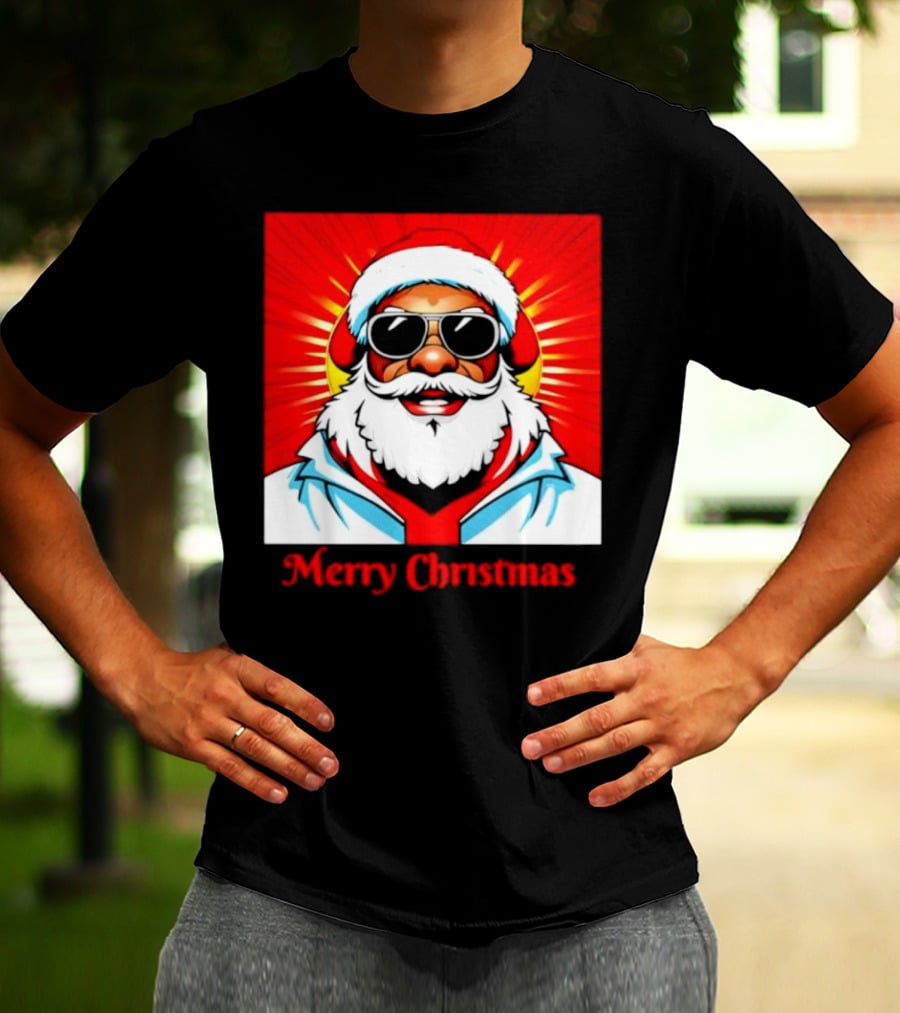 Bright Santa Merry Christmas In Cool Cartoon T-Shirt