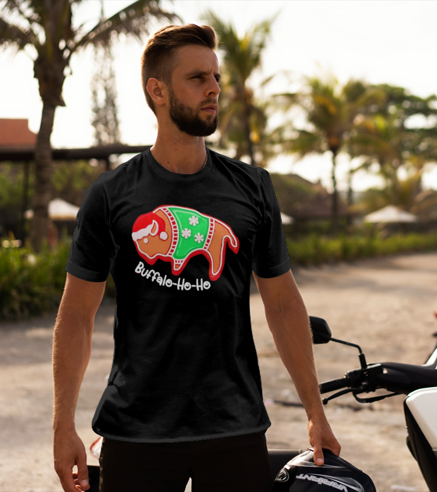 Buffalo-Ho-Ho Christmas Gingerbread Bison Santa T-Shirt