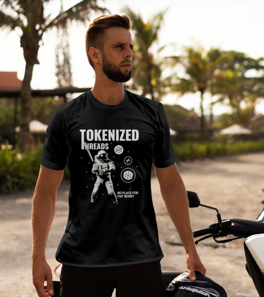Tokenized Threads Astronaut Crypto Symbols No Place For Fiat Money T-Shirt