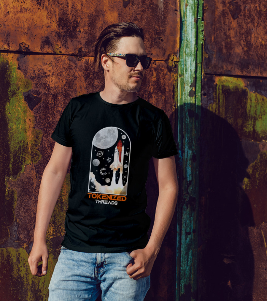 Tokenized Threads Space Shuttle Launch Under Moon With Planets And Stars T-Shirt