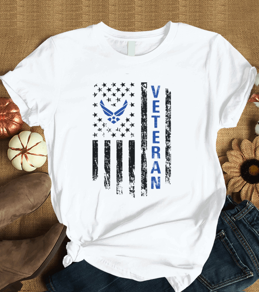 Veteran US Flag Air Force Logo Blue Patriotic T-Shirt