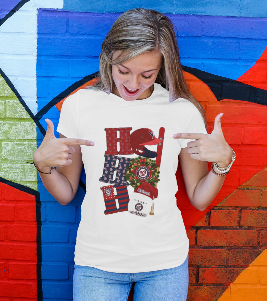 Washington Nationals Ho Ho Ho Merry Christmas Baseball Festive T-Shirt