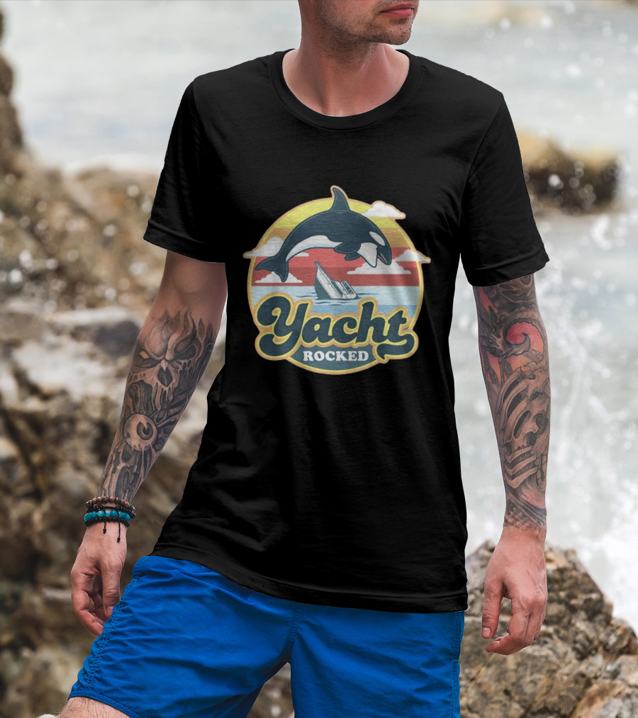 Yacht Rocked Whale Ocean Scene T-Shirt