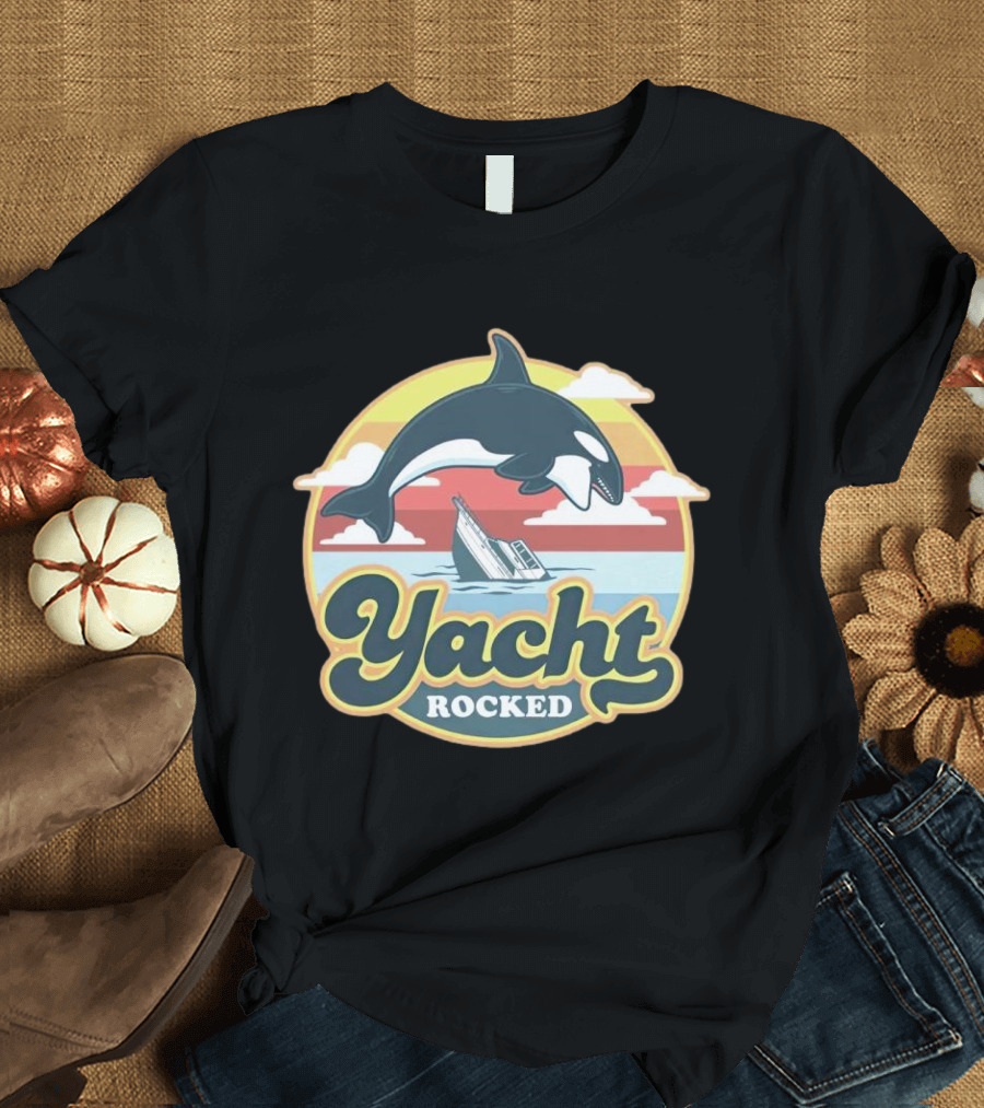 Yacht Rocked Whale Ocean Scene T-Shirt
