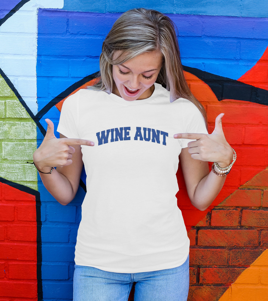 Wine Aunt Blue Text T-Shirt