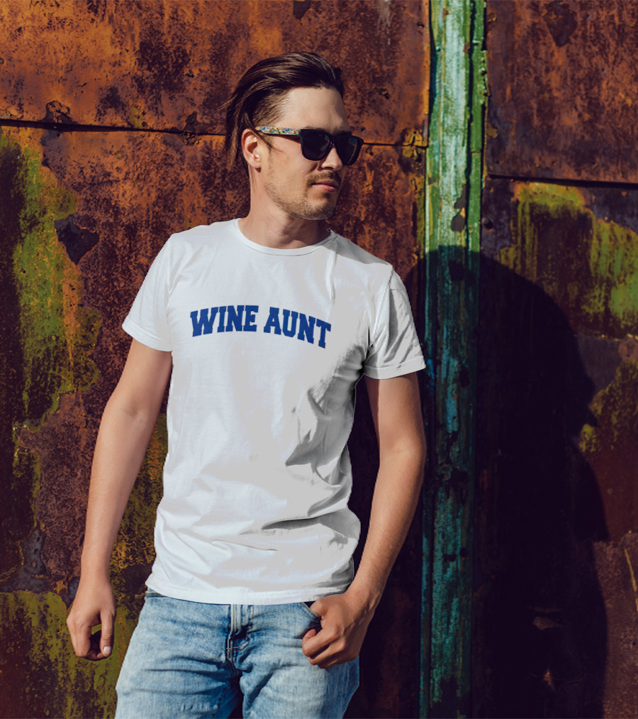 Wine Aunt Blue Text T-Shirt