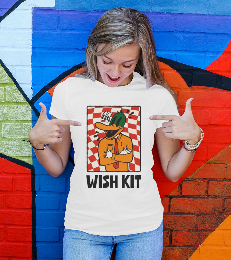 WISH KIT DUCK CHECKERED EYE POPPING CARTOON T-Shirt