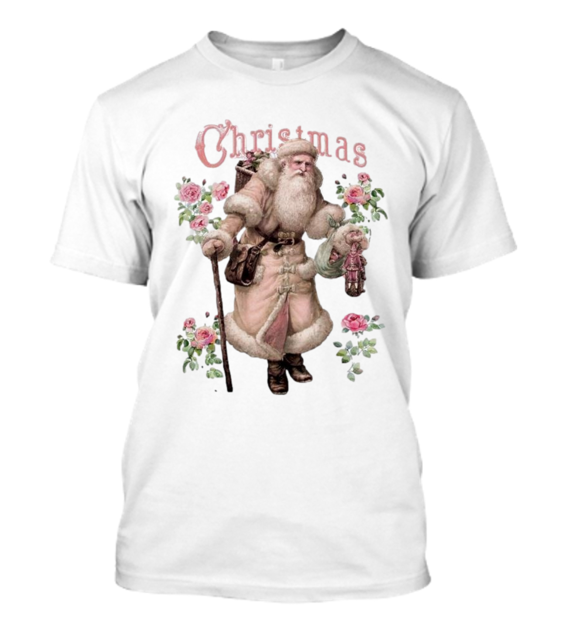 Christmas Santa Claus Victorian Roses T-Shirt
