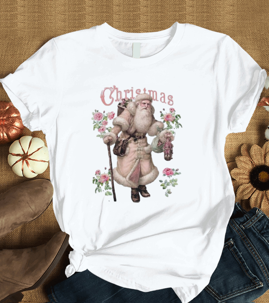Christmas Santa Claus Victorian Roses T-Shirt