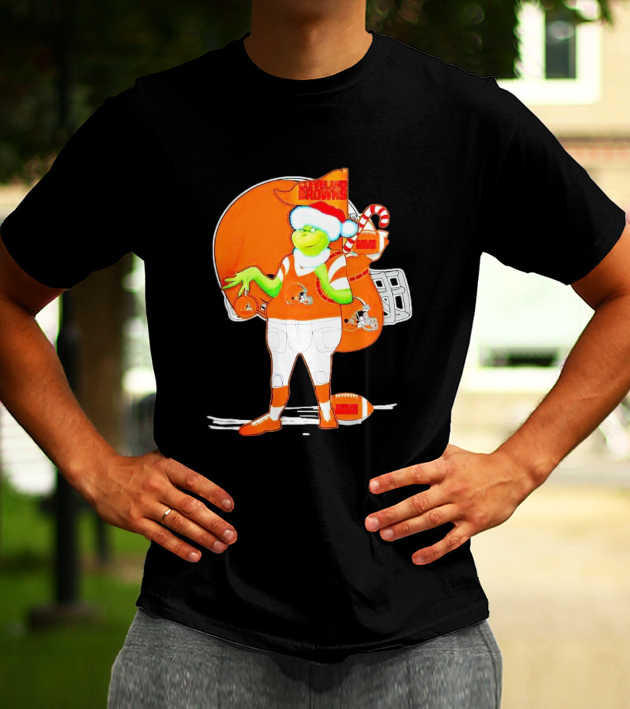 Cleveland Browns Christmas Santa Grinch Football T-Shirt