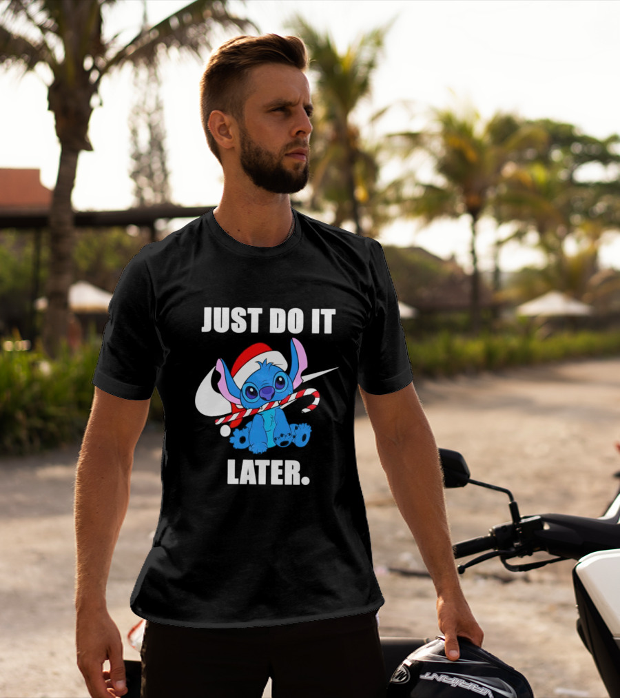 Santa Stitch Just Do It Later Christmas T-Shirt