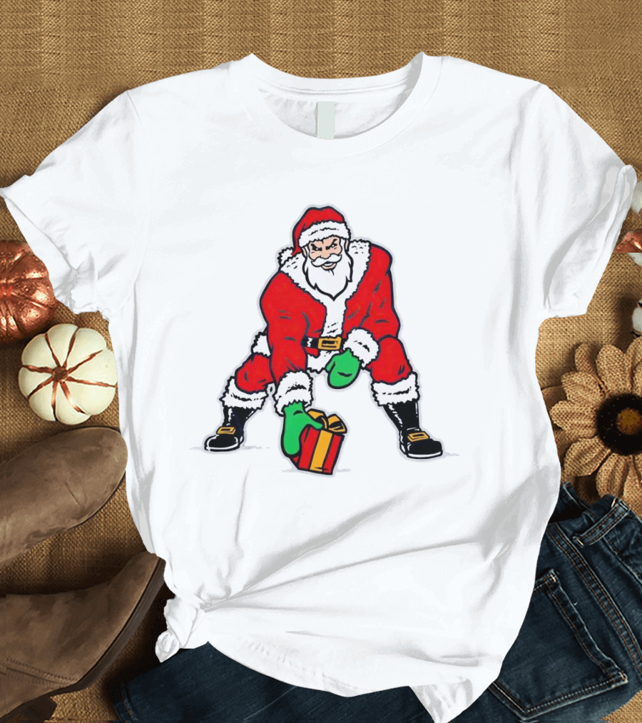 Santa Three Point Stance With Gift Christmas T-Shirt