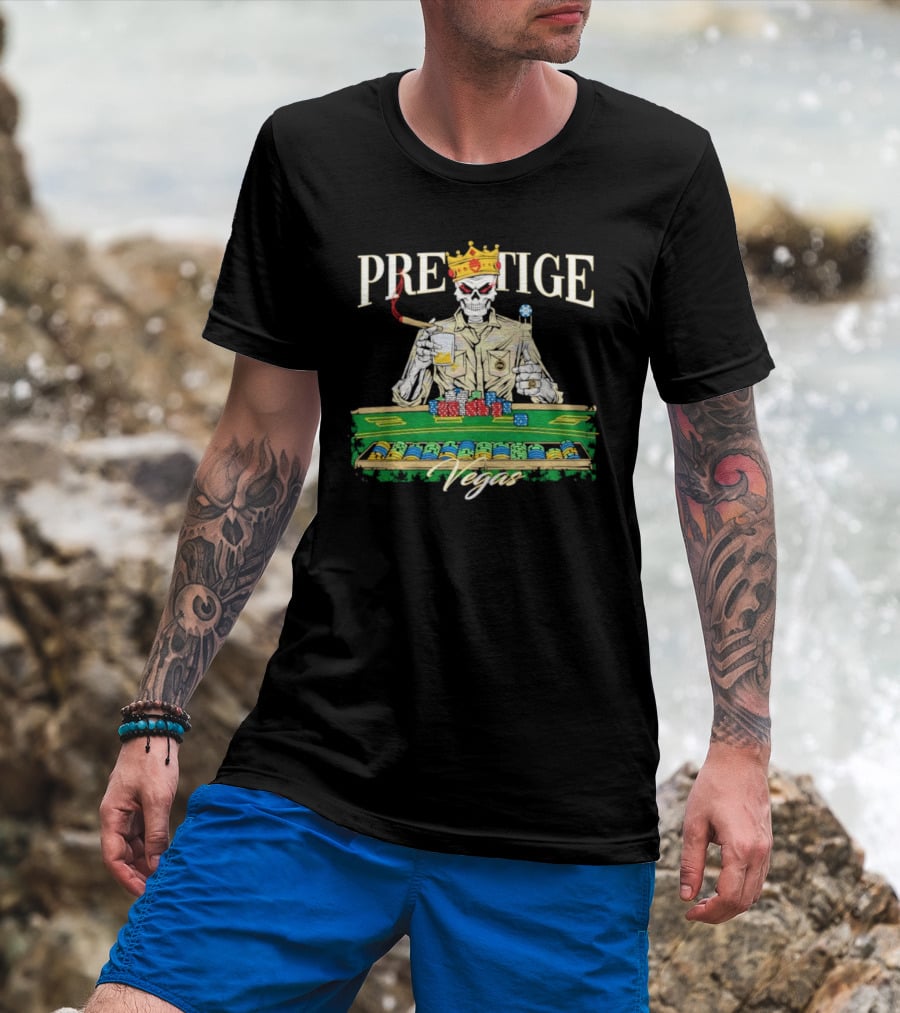 Prestige Vegas Skeleton With Crown And Poker Table T-Shirt