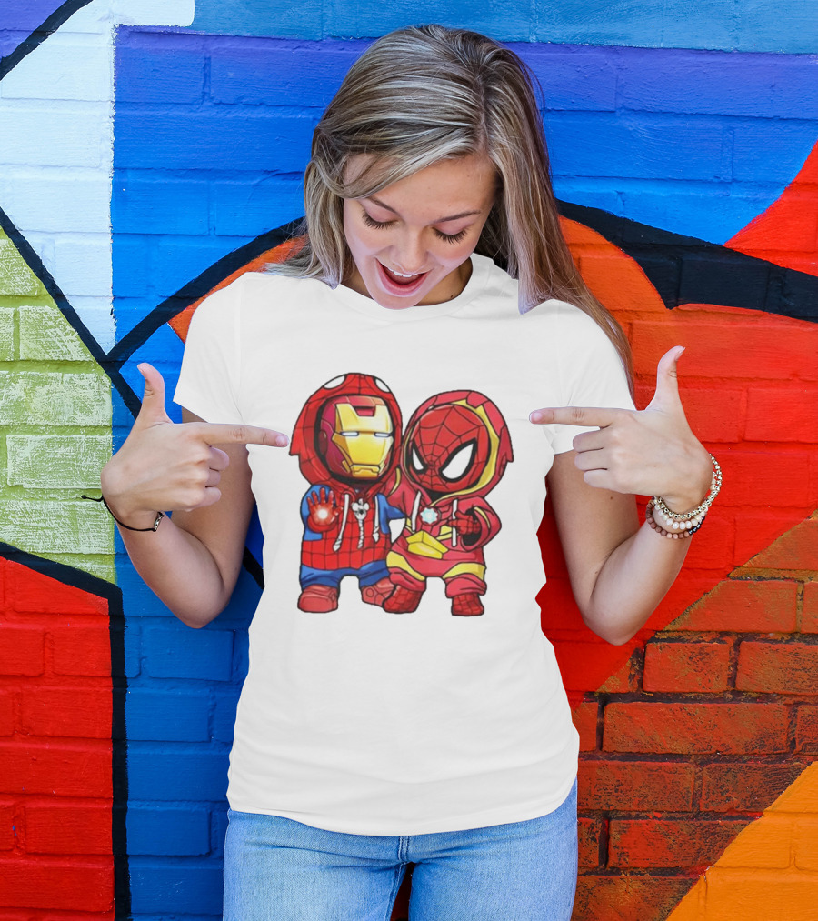 Spider-Man And Iron Man Cute Chibi Hoodie Heroes T-Shirt