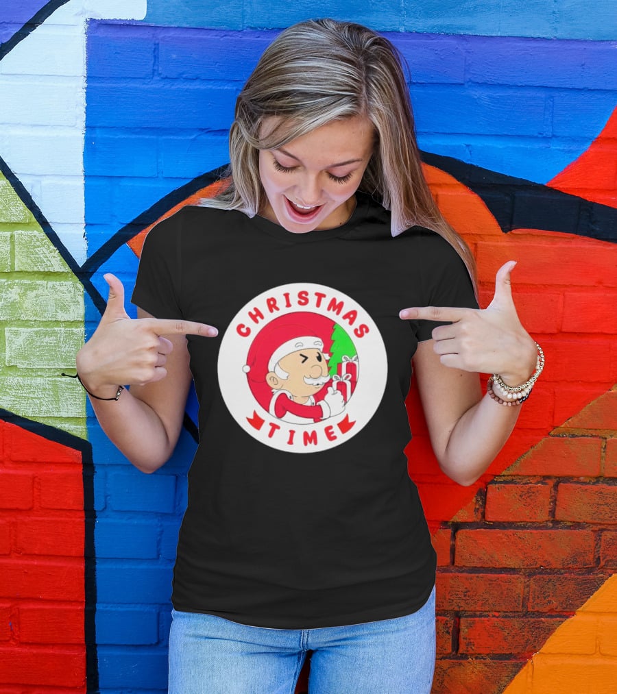 Christmas Time Santa Holding Gifts Circle T-Shirt