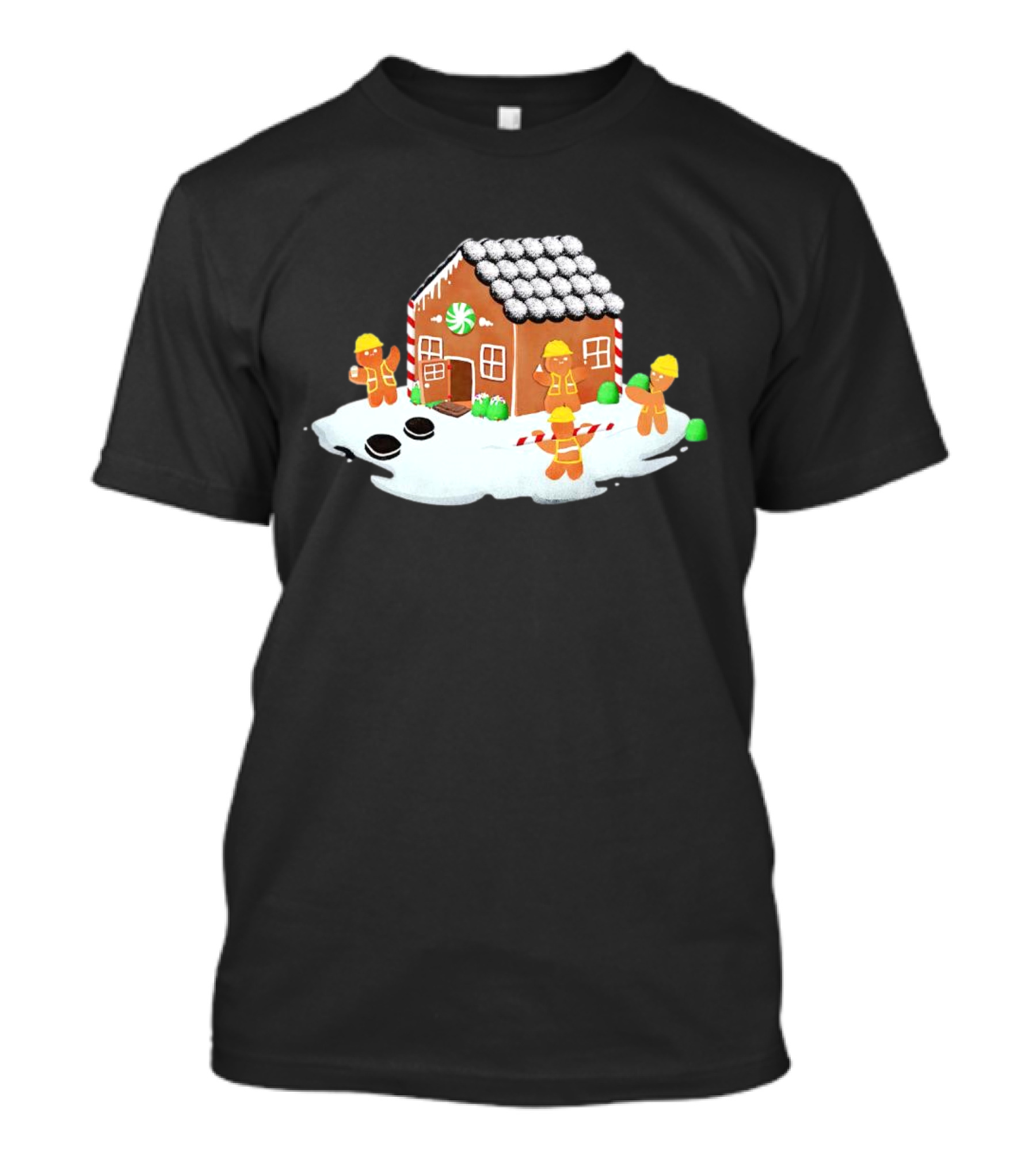Gingerbread House Construction Crew Christmas Scene T-Shirt