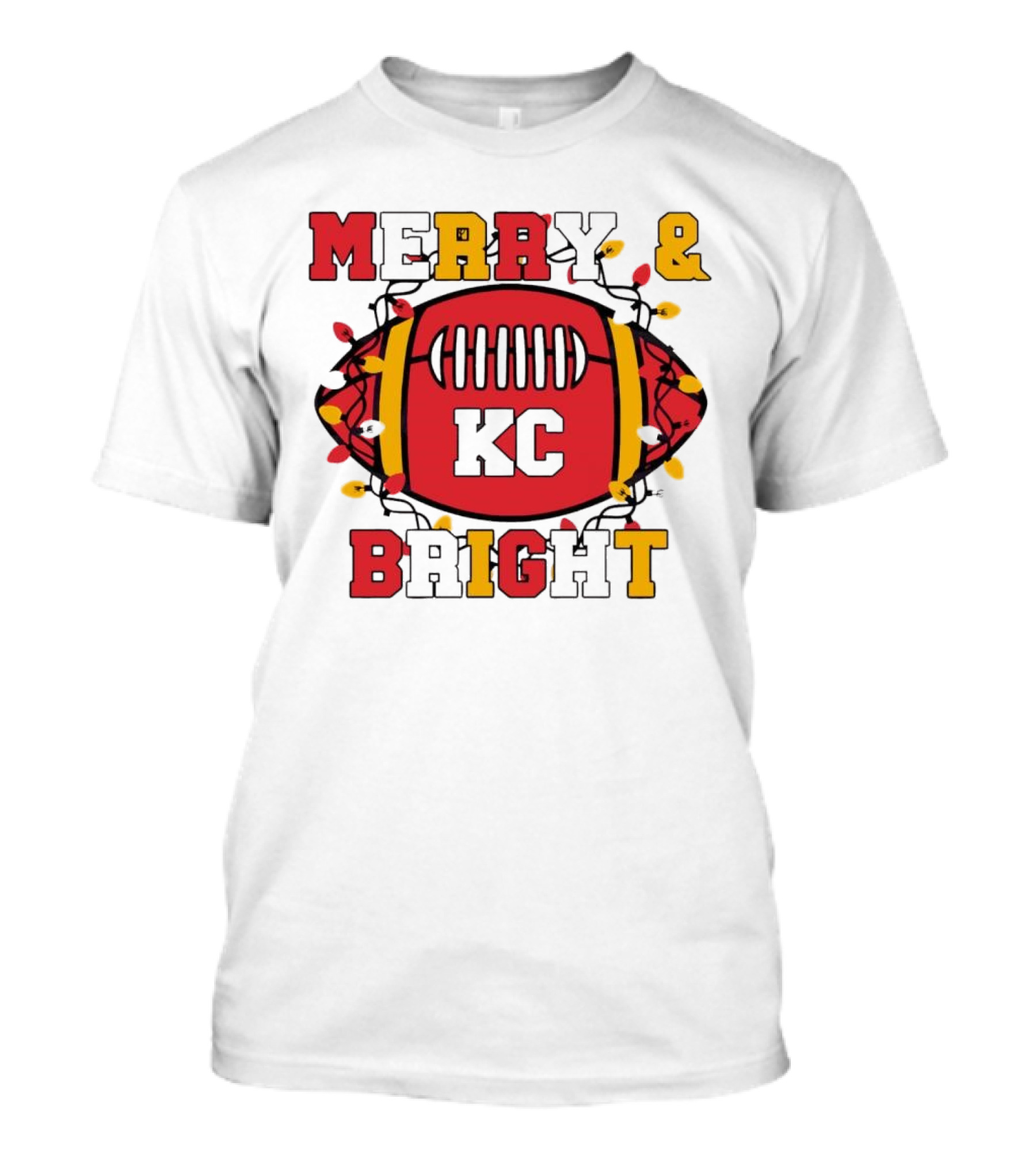 Kansas City Chiefs KC Merry And Bright Football Christmas T-Shirt
