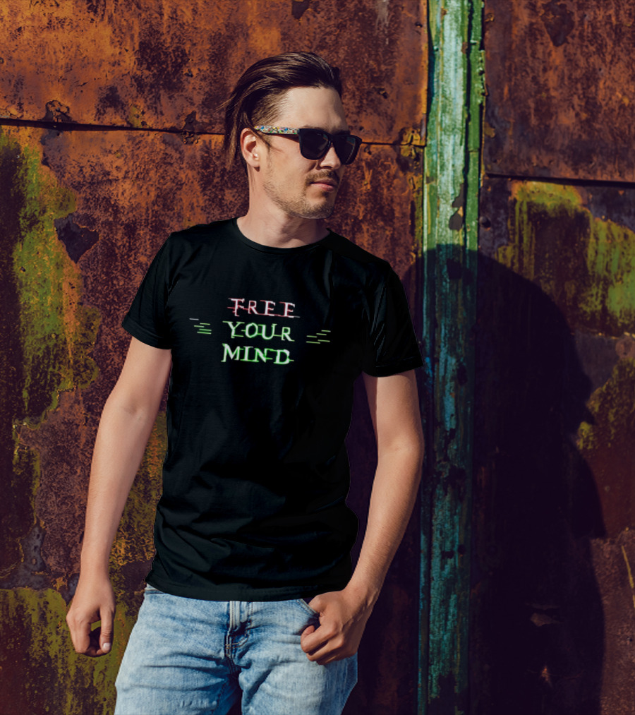 Matrix Free Your Mind Glitch Text Aesthetic T-Shirt